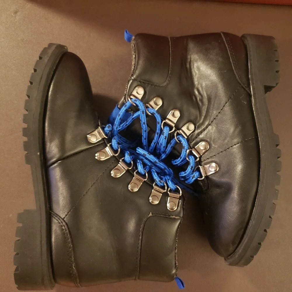 Original Penguin By Munsingwear Kids US 1 Black Leather Lace Up Boots Hiking